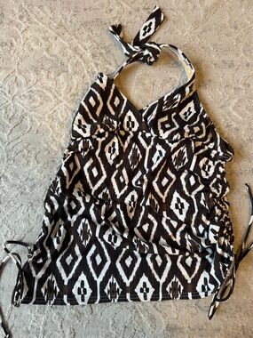 Lands' End brown Black and White Halter One-Piece ruched tankini Swim Top-4